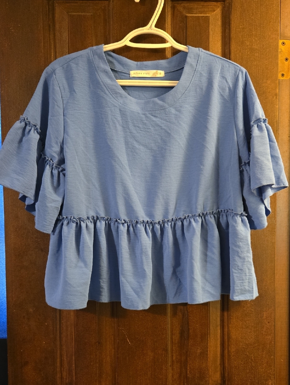 Blue Ruffle Peplum Top - Women